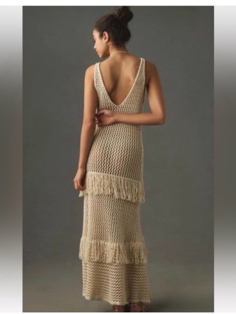 Anthropologie Cream Open-Knit Crochet Vest - Picture 2 of 8